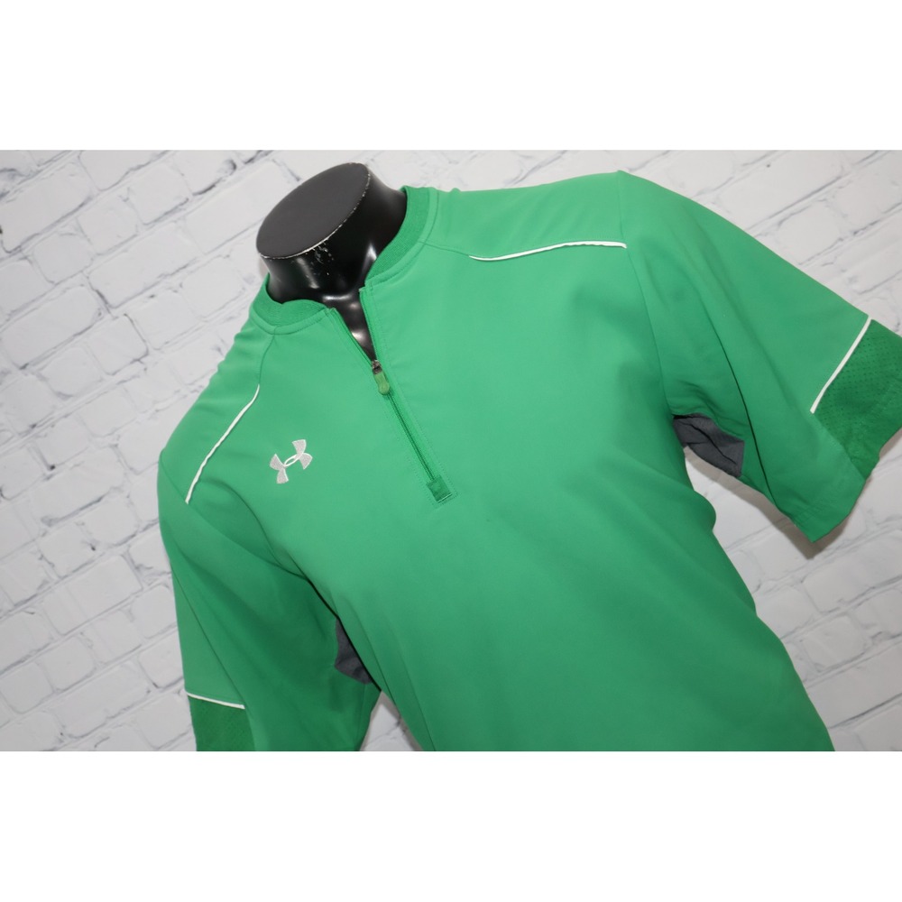 Under Armour Pullover Mens Medium Green Baseball 1/4 Zip Windbreaker Side Zip *